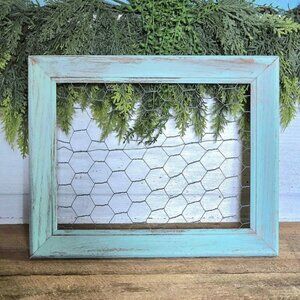 Blue Weathered Wood Chicken Wire Frame Primitive Farmhouse Decor Shabby Chic